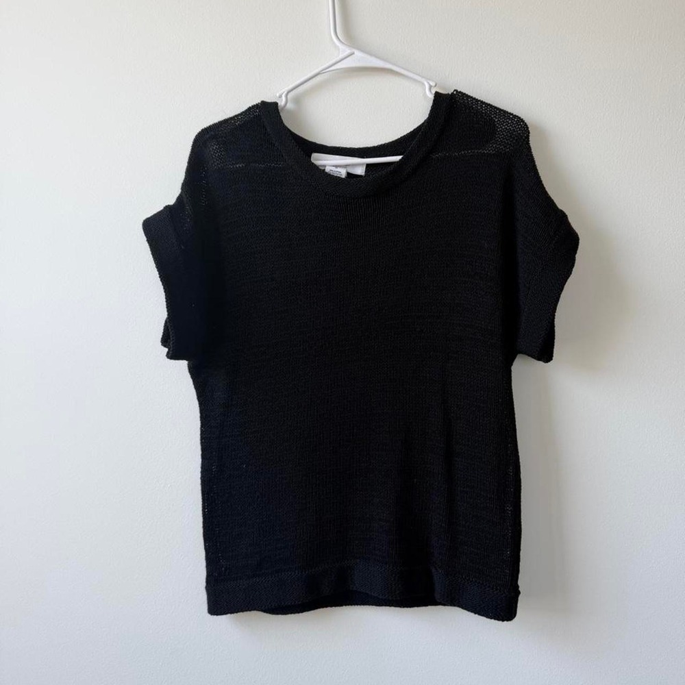 Black mesh knit cotton & polyester top with textured weaves size M